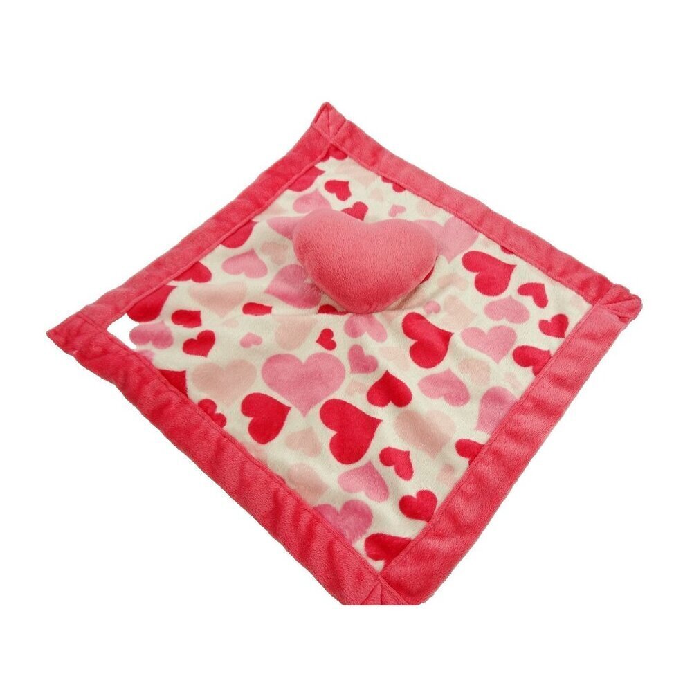 Jesse & Lulu Heart Lovey Pink White Baby Security Blanket 14in x 14in